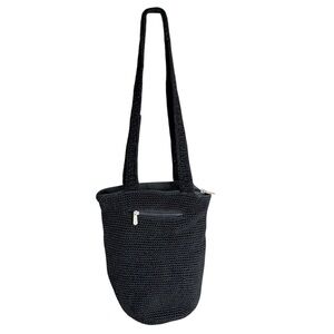 The Sak Black Crochet Bucket Style Shoulder Bag‎